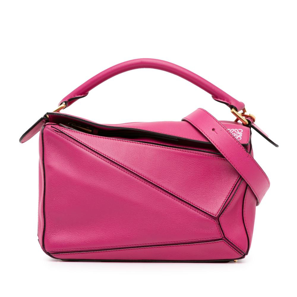 Loewe AB LOEWE Pink Hot Pink Calf Leather Small Puzzle Bag Spain