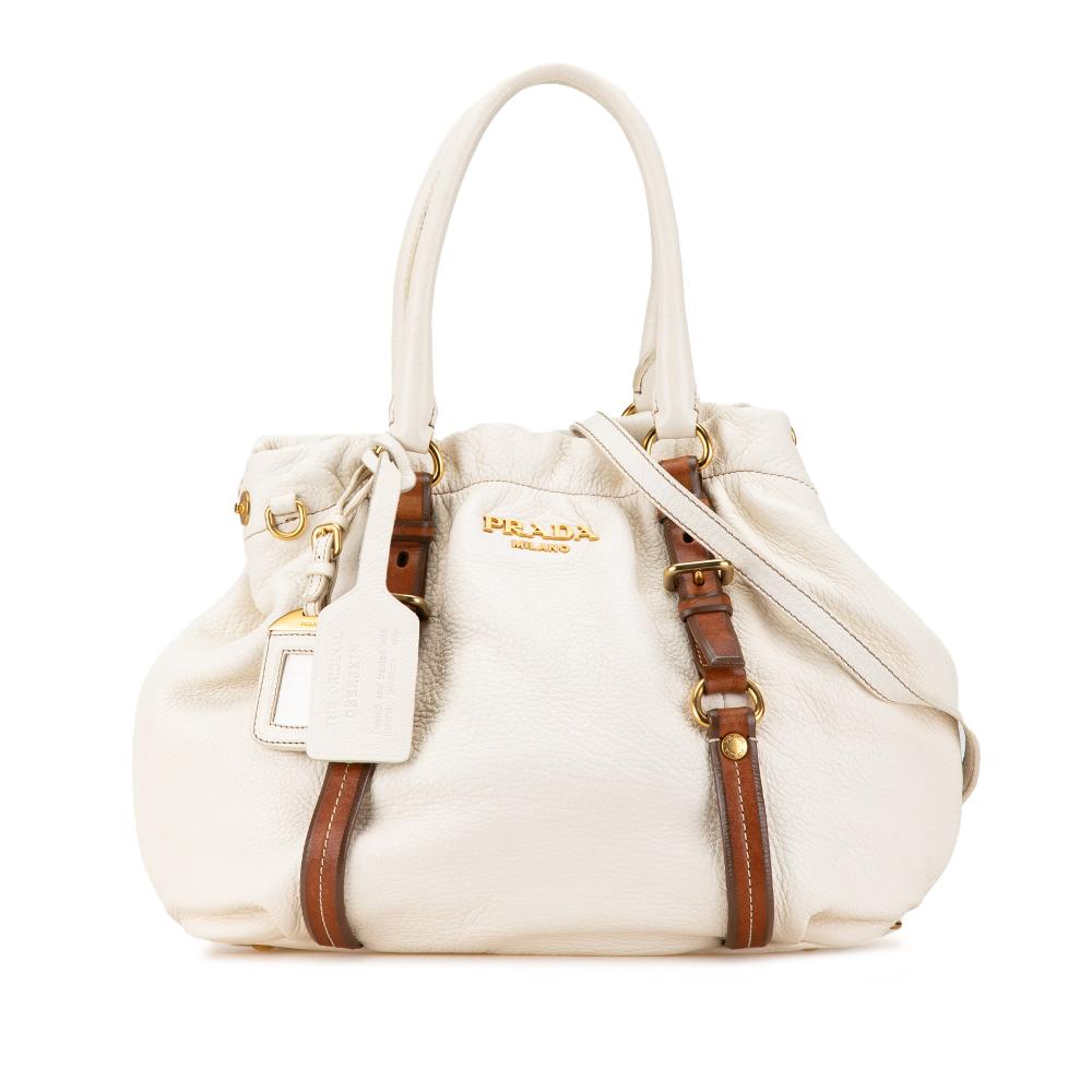 Prada B Prada White Calf Leather Cervo Antik Satchel Italy