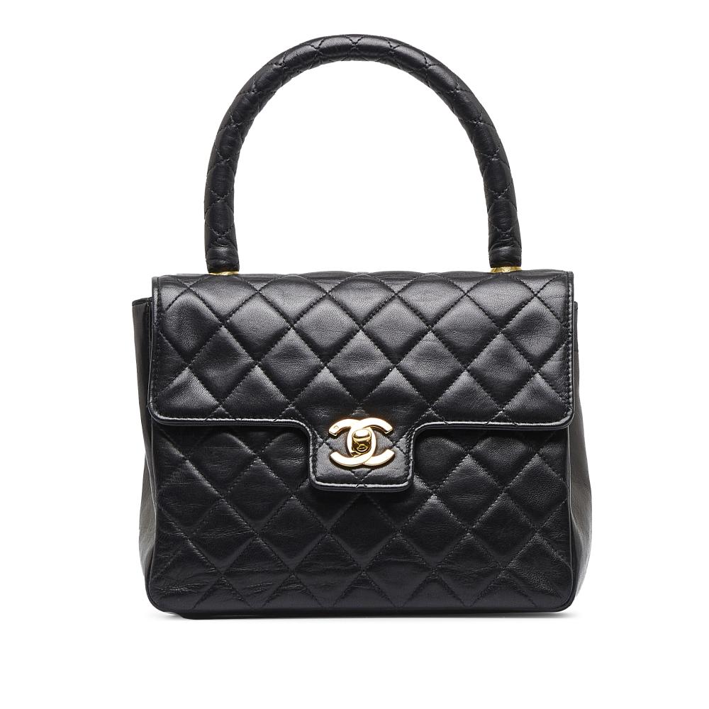 Chanel B Chanel Black Lambskin Leather Leather Small Lambskin Kelly Top Handle Bag France