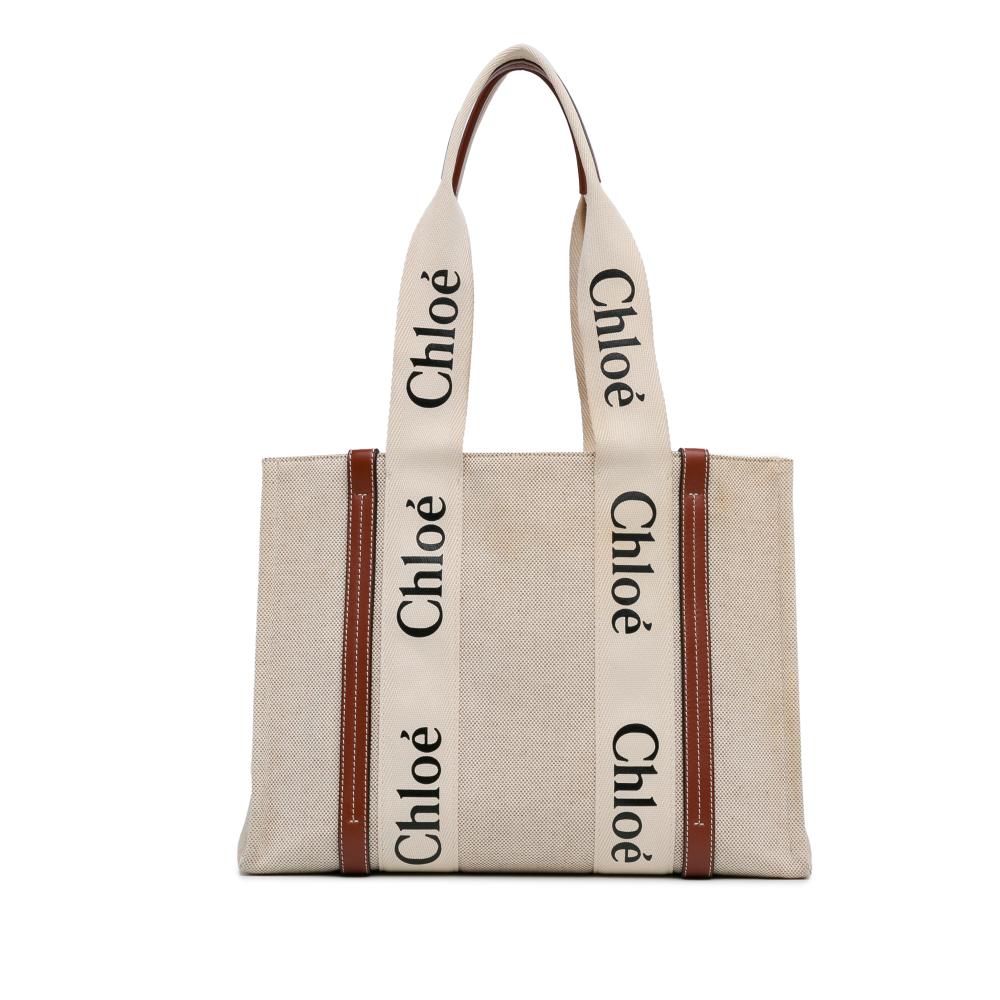 Chloé AB Chloé Brown Beige Canvas Fabric Medium Woody Tote Italy