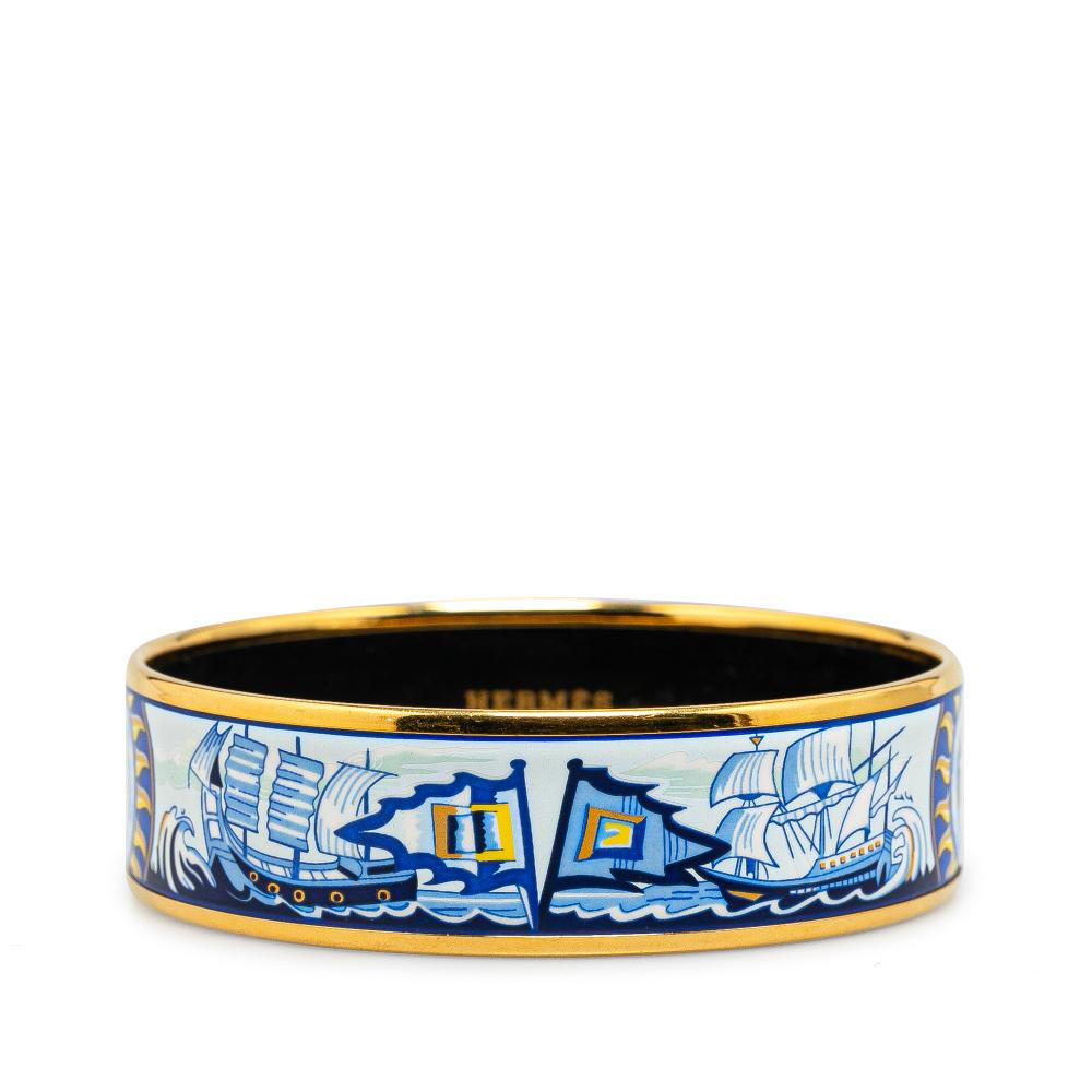 Hermès AB Hermès Blue with Gold Enamel Other Wide Face Au Large Bangle 62 Austria