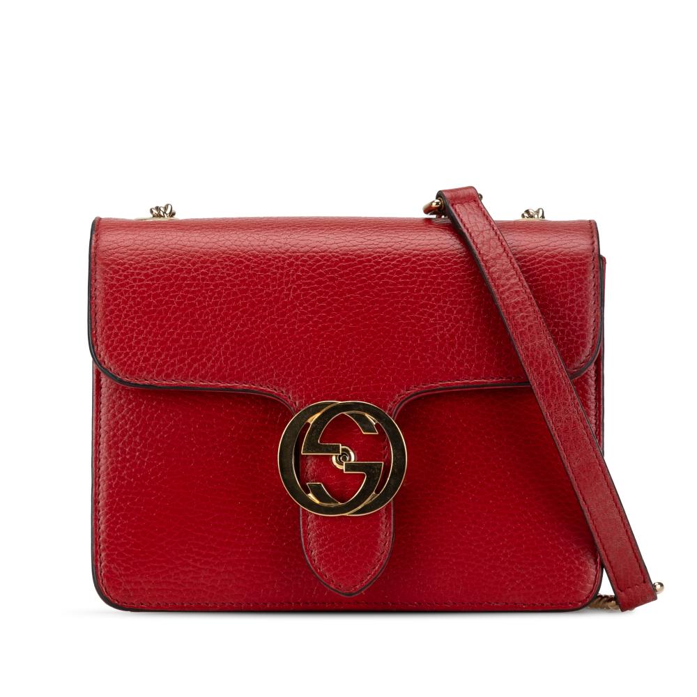 Gucci AB Gucci Red Calf Leather Small Dollar skin Interlocking G Crossbody Italy