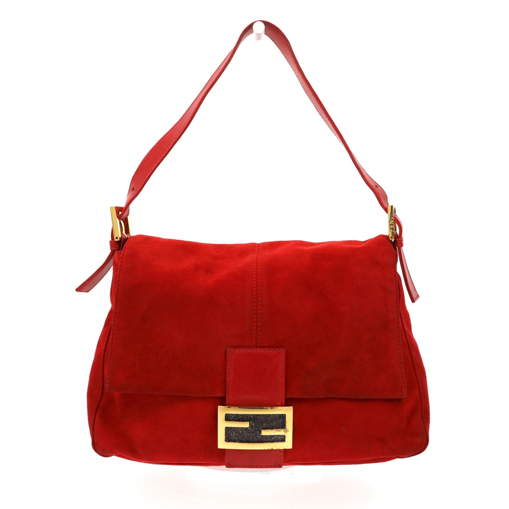 Fendi Mamma Baguette Umhängetasche aus rotem Wildleder