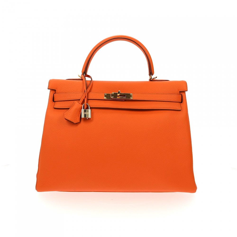 Hermès Sac à main Hermès Kelly 35 en cuir orange