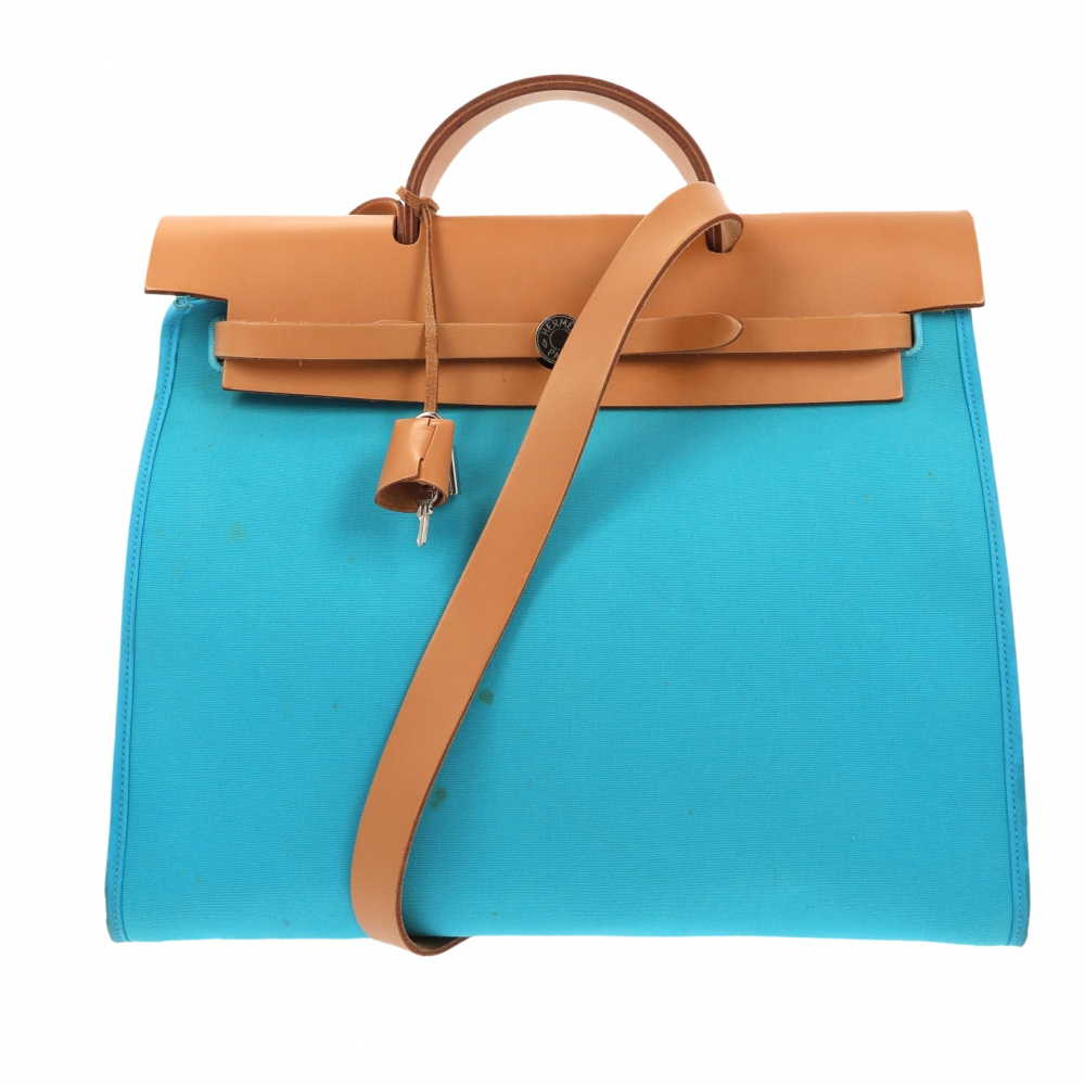 Hermès Herbag Handtasche aus blauem Stoff