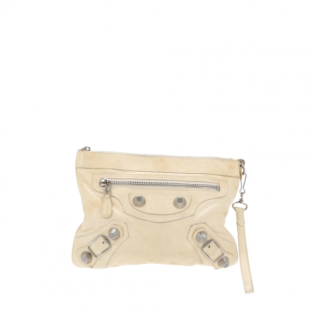 Balenciaga Pochette The Handle en Cuir Blanc