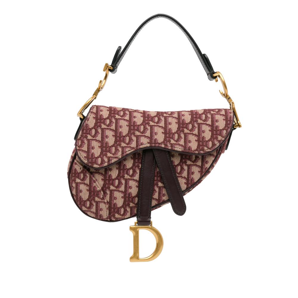 Christian Dior B Dior Red Bordeaux Canvas Fabric Mini Oblique Saddle Italy