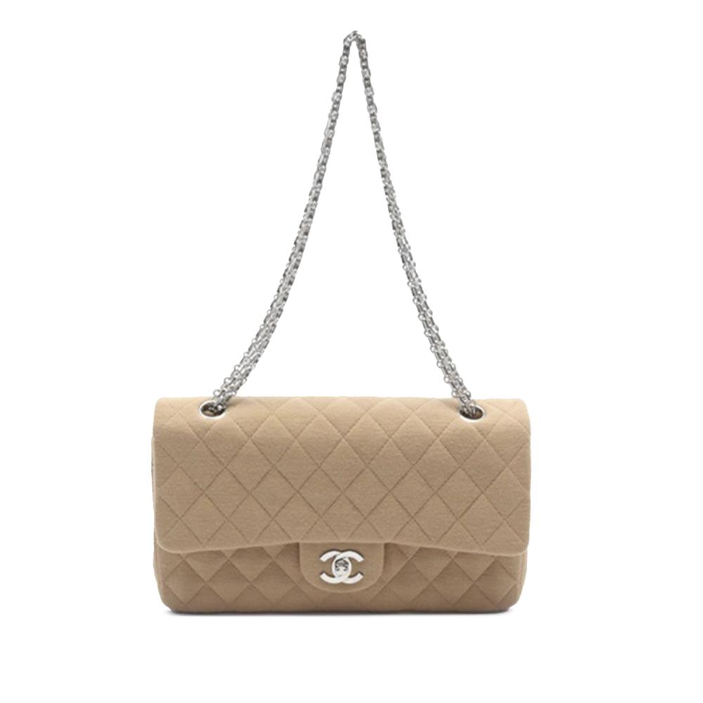 Chanel AB Chanel Brown Beige Cotton Fabric Medium Classic Jersey Double Flap France