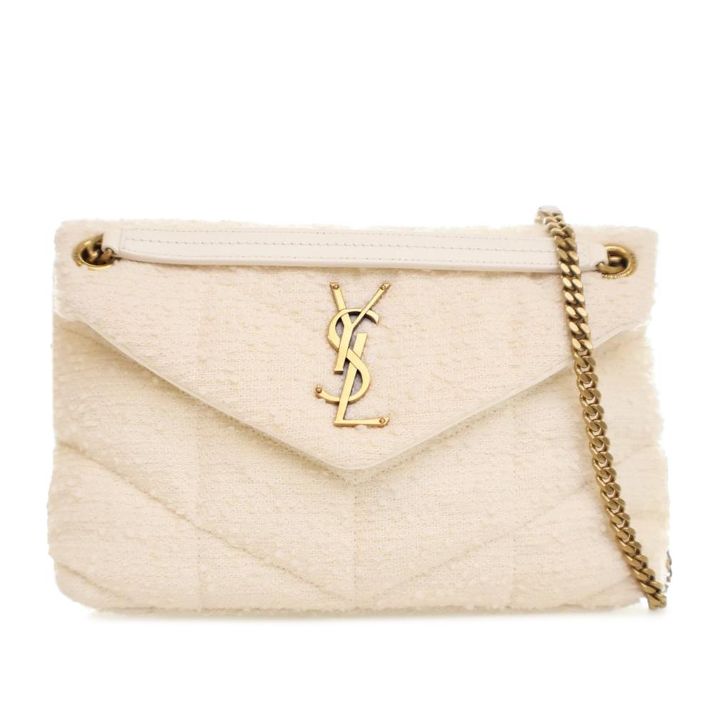 Saint Laurent AB Saint Laurent White Ivory Tweed Fabric Small Boucle Loulou Puffer Shoulder Bag Italy