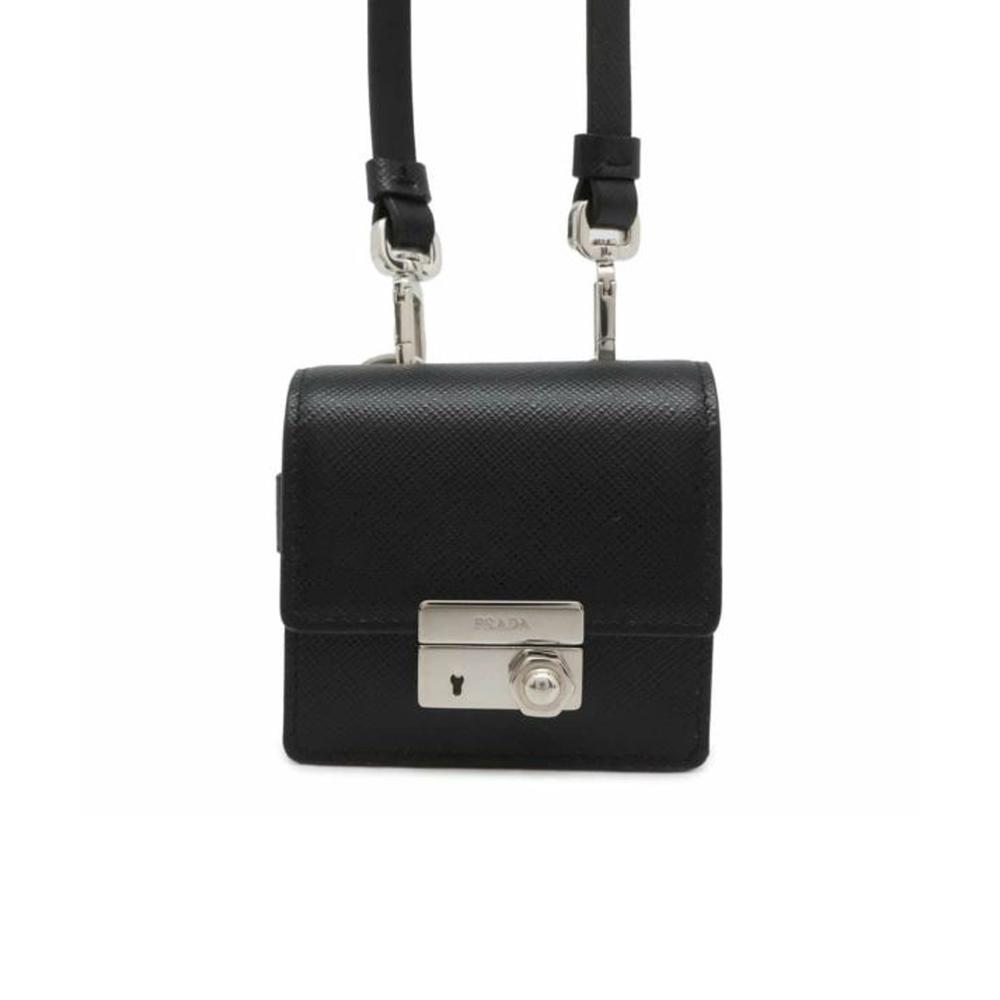 Prada B Prada Black Saffiano Leather Mini Sound Lock Crossbody Italy