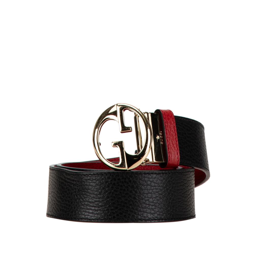 Gucci B Gucci Black Calf Leather skin 1973 Reversible Belt Italy