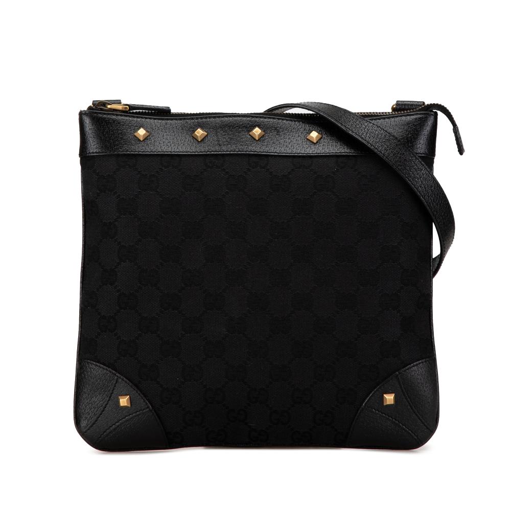 Gucci B Gucci Black Canvas Fabric GG Nailhead Crossbody Italy