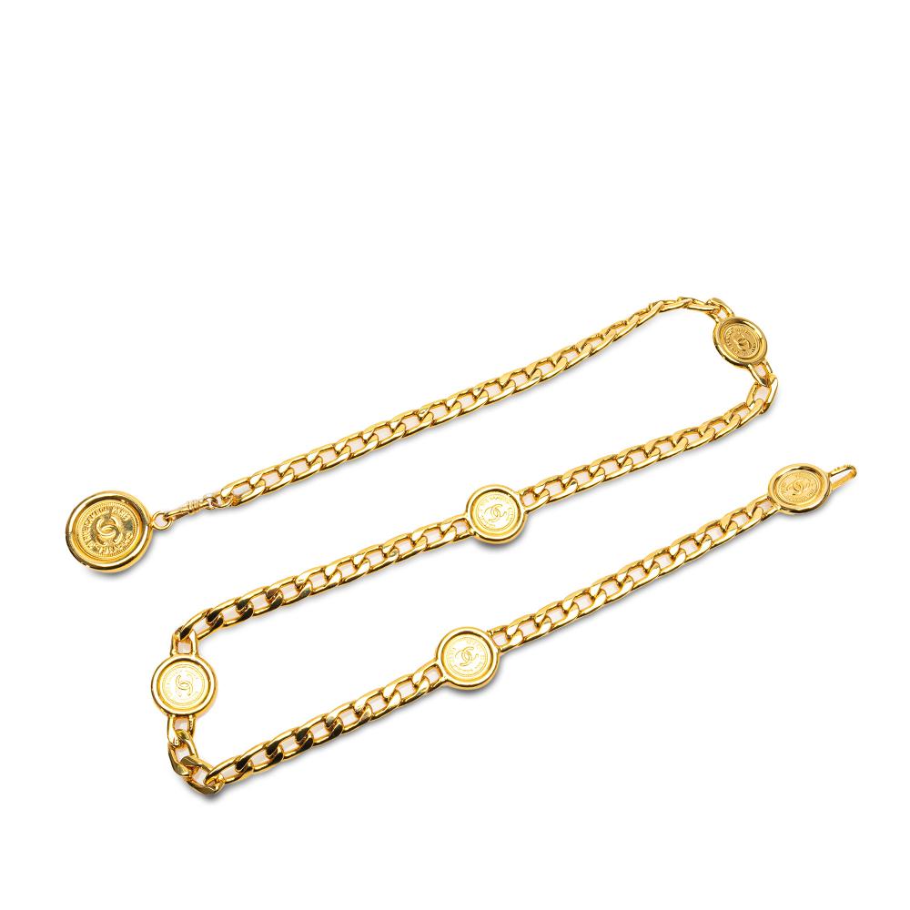 Chanel AB Chanel Gold Gold Plated Metal Medallion Chain Link Belt France