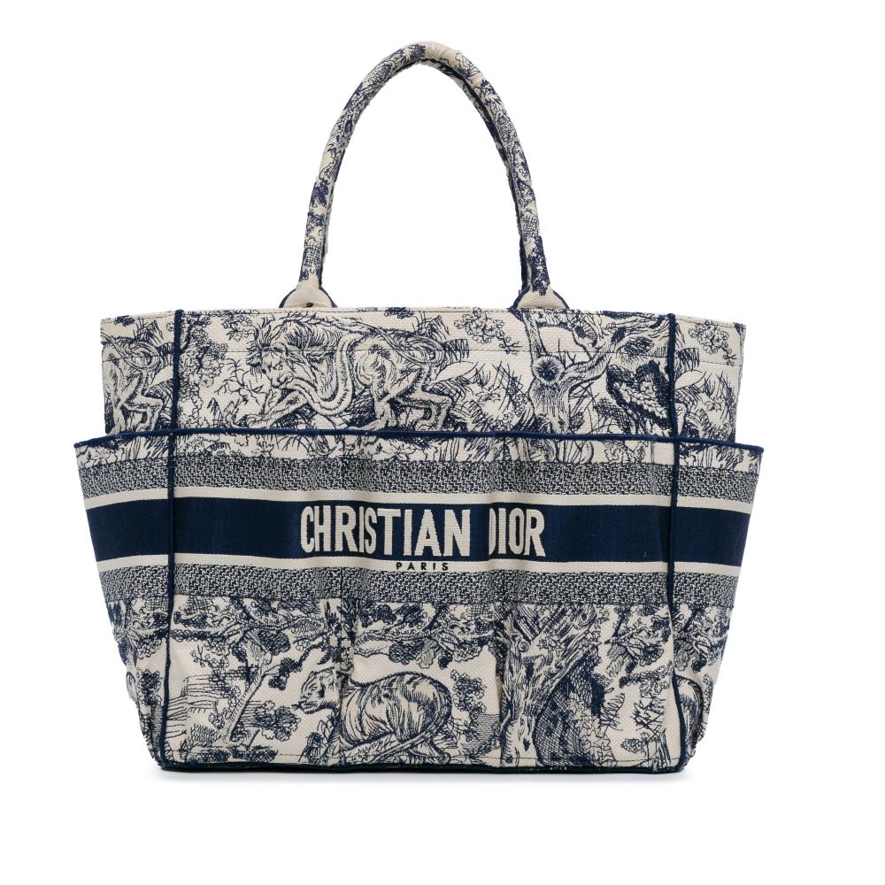 Christian Dior B Dior Blue Canvas Fabric Embroidered Toile De Jouy Catherine Tote Italy