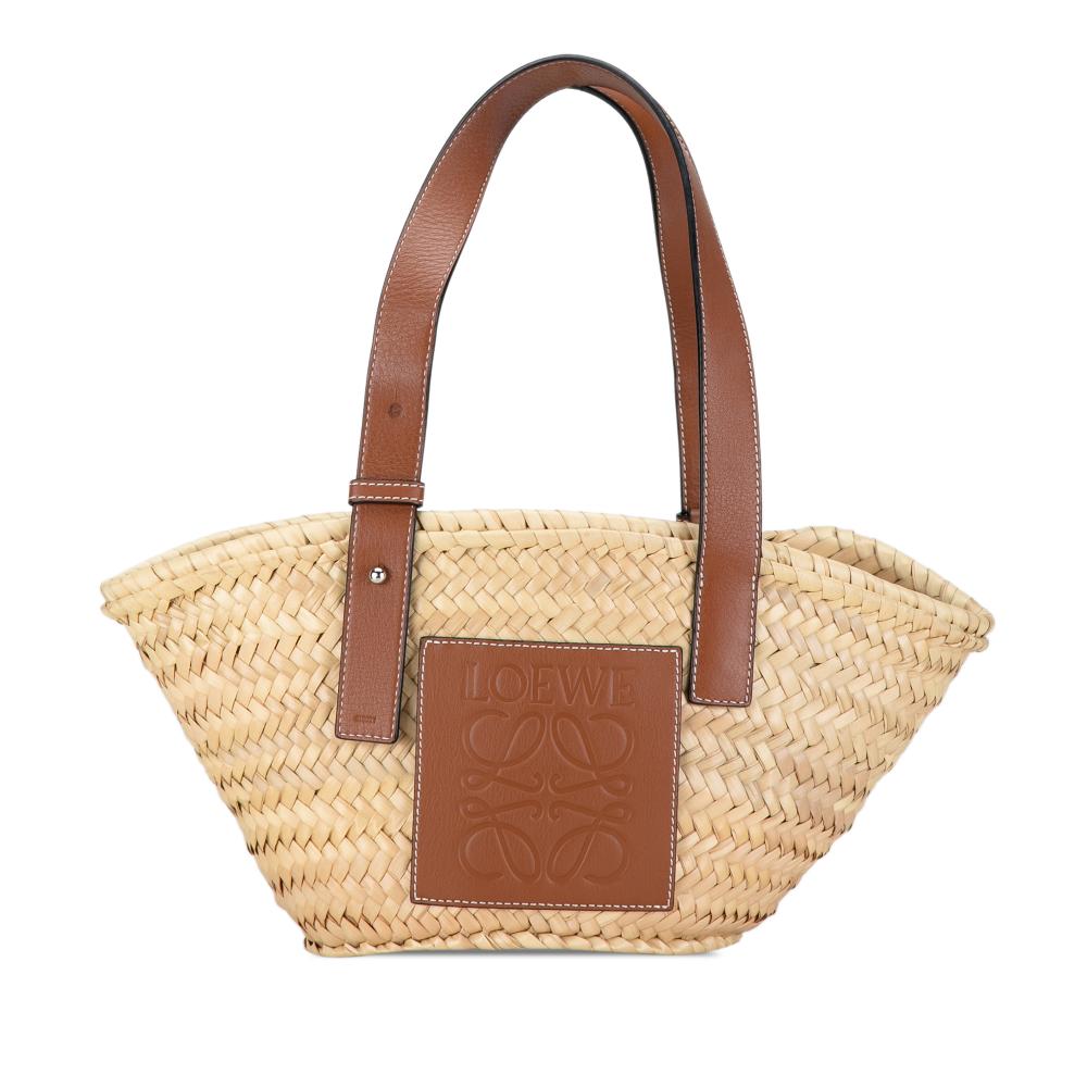 Loewe B LOEWE Brown Beige Raffia Natural Material Small Basket Tote Spain