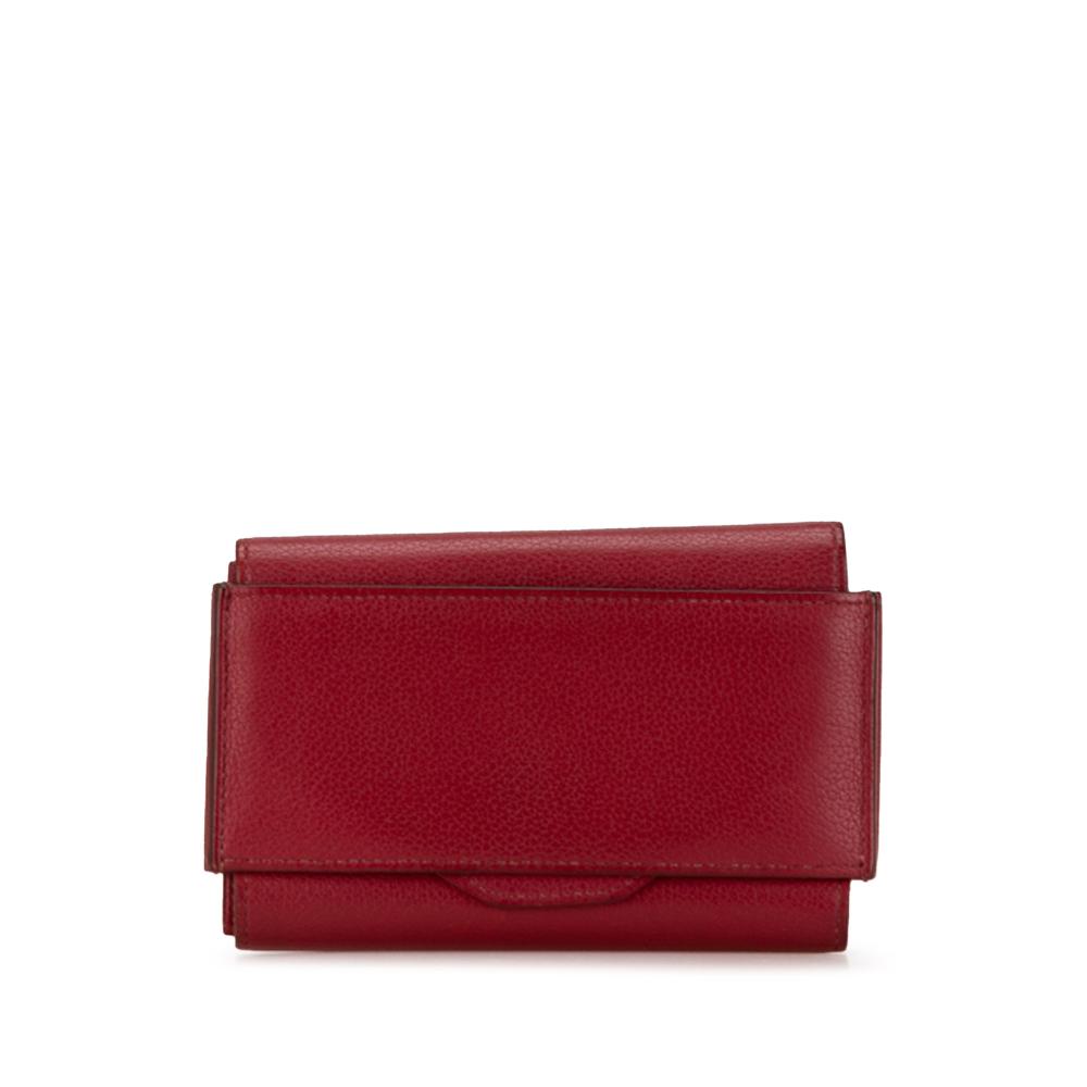 Hermès B Hermès Red Dark Red Calf Leather Evercolor Passant Short Wallet France