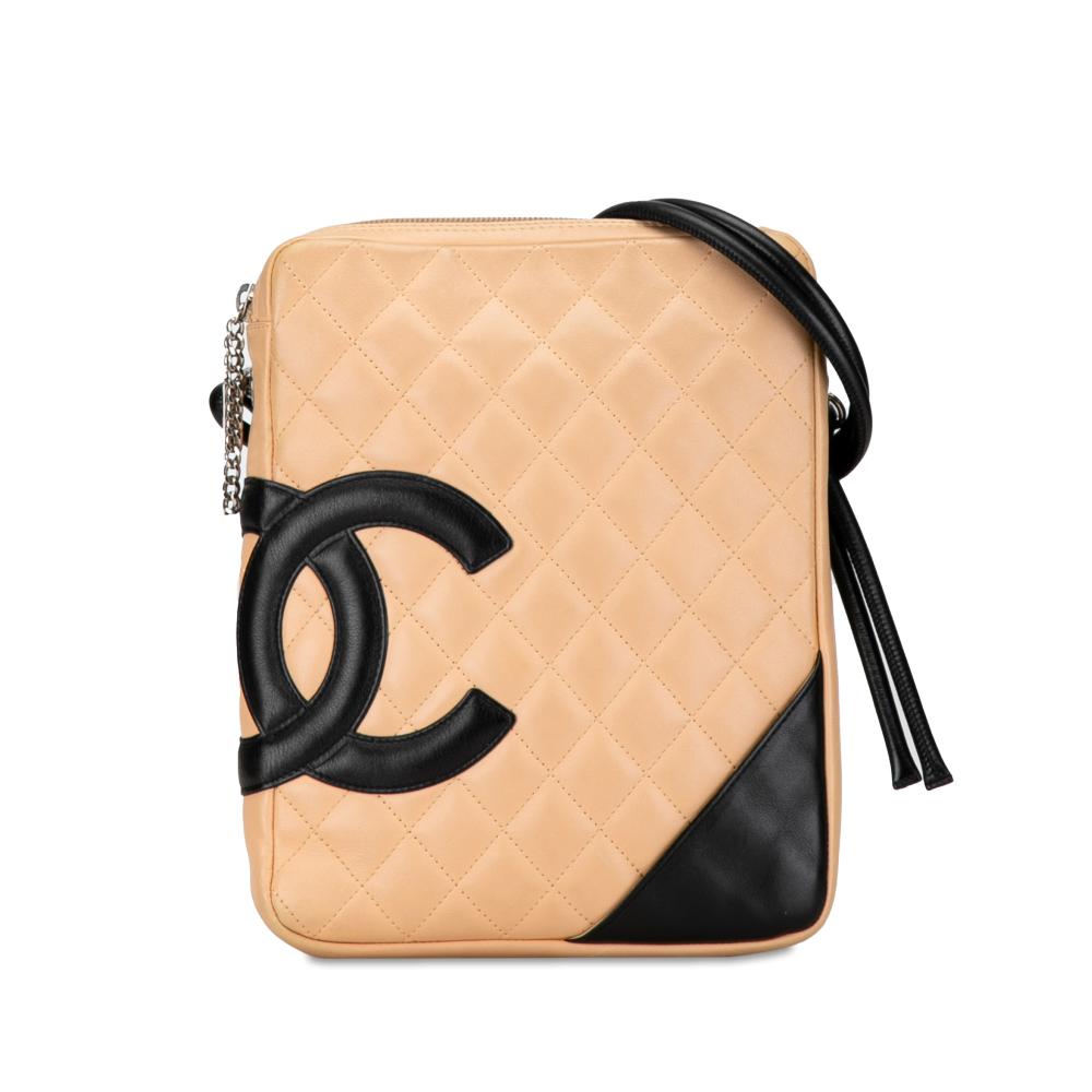 Chanel B Chanel Brown Beige with Black Lambskin Leather Leather Lambskin Cambon Ligne Crossbody Italy