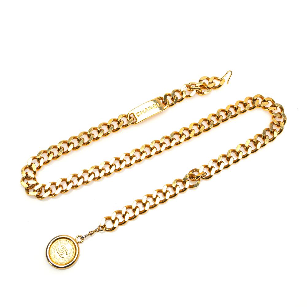 Chanel B Chanel Gold Gold Plated Metal Medallion Chain Belt France