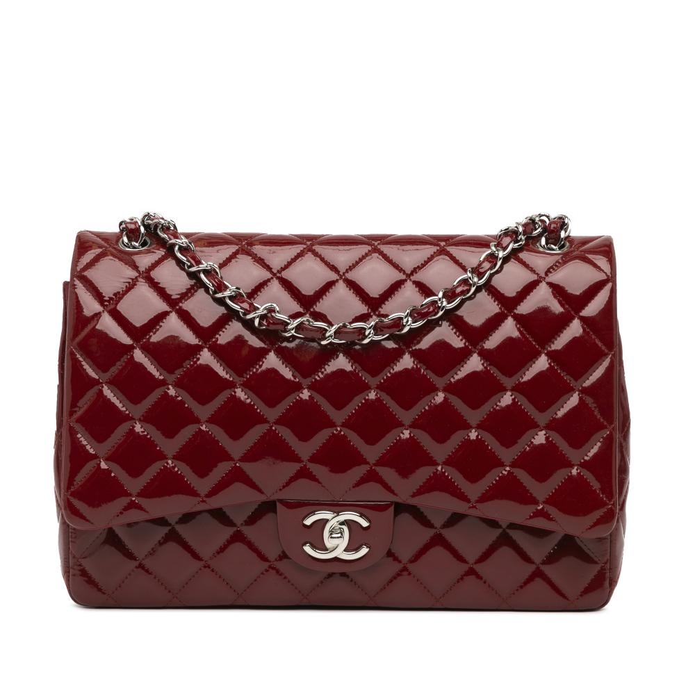 Chanel AB Chanel Red Bordeaux Patent Leather Leather Maxi Classic Patent Double Flap Italy