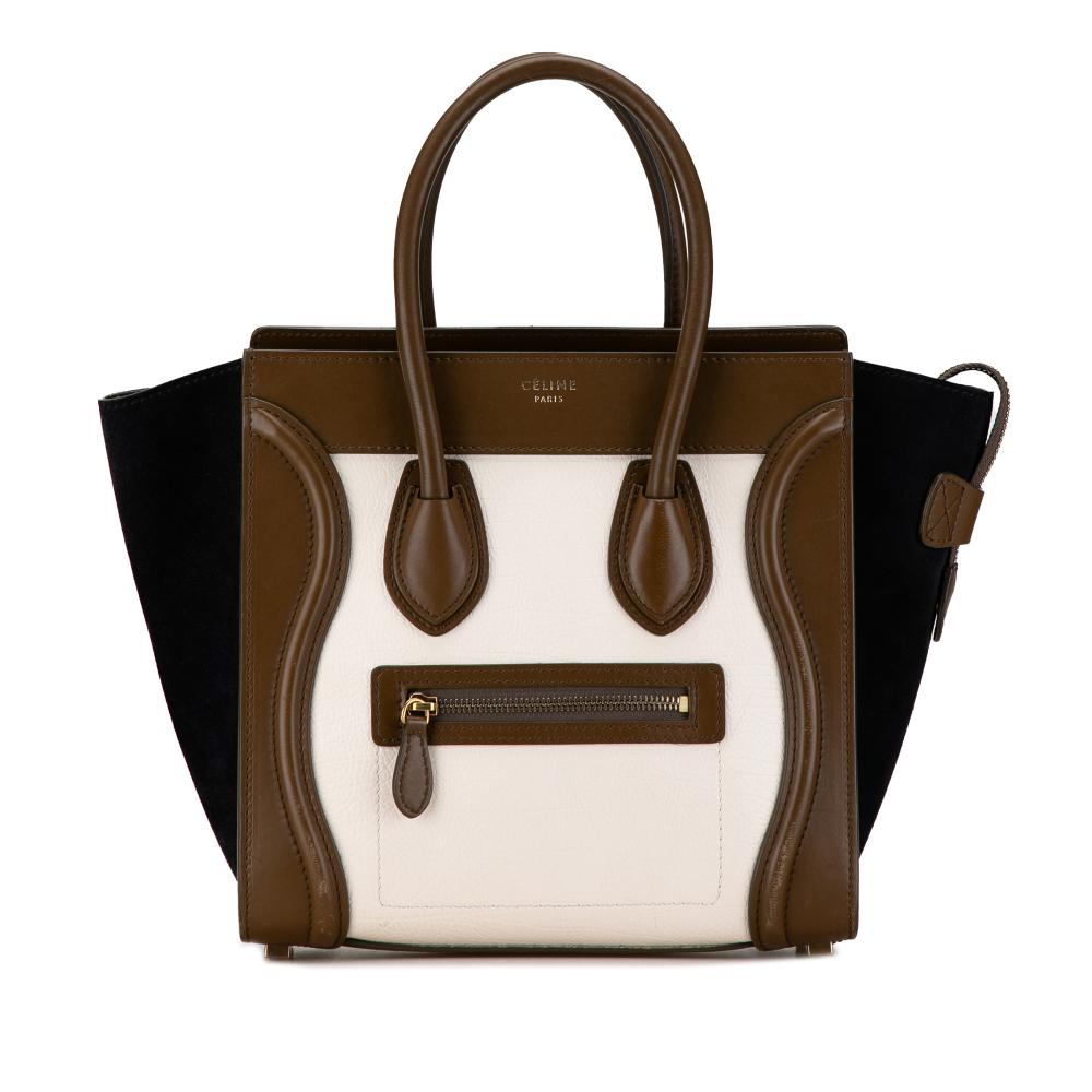 Celine B Celine White with Brown Calf Leather Micro Tricolor Luggage Tote Italy