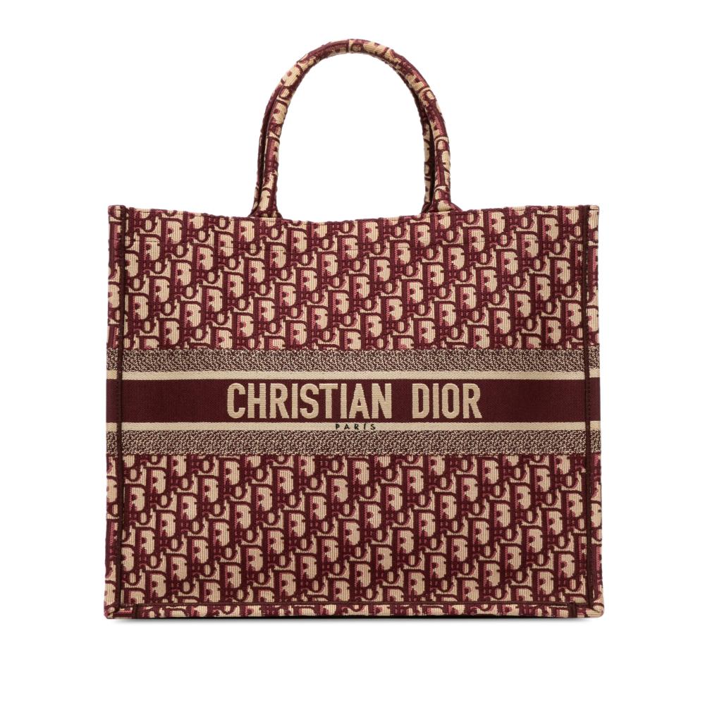 Christian Dior AB Dior Red Bordeaux Canvas Fabric Large Oblique Book Tote Italy