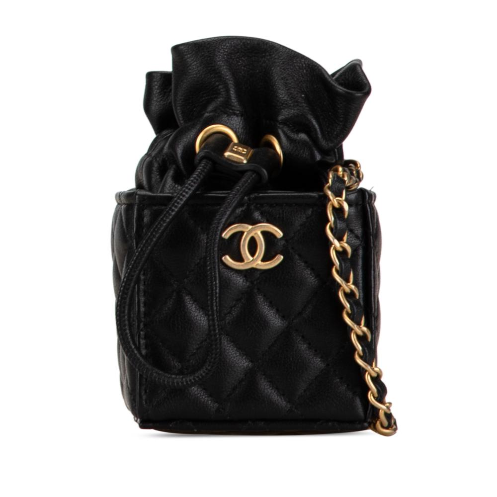 Chanel AB Chanel Black Calf Leather Micro CC Quilted skin Drawstring Bucket Bag France