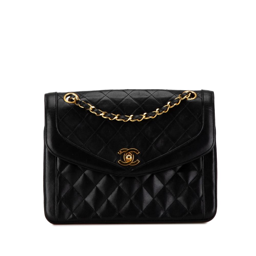 Chanel B Chanel Black Lambskin Leather Leather CC Quilted Lambskin Single Flap France