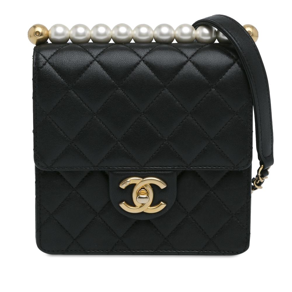 Chanel AB Chanel Black Lambskin Leather Leather Small Lambskin Chic Pearls Flap Italy