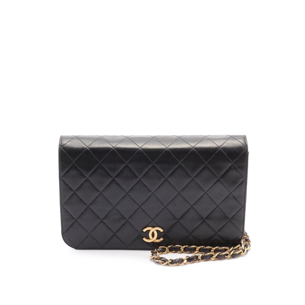 Chanel B Chanel Black Lambskin Leather Leather Quilted Lambskin CC Full Single Flap France