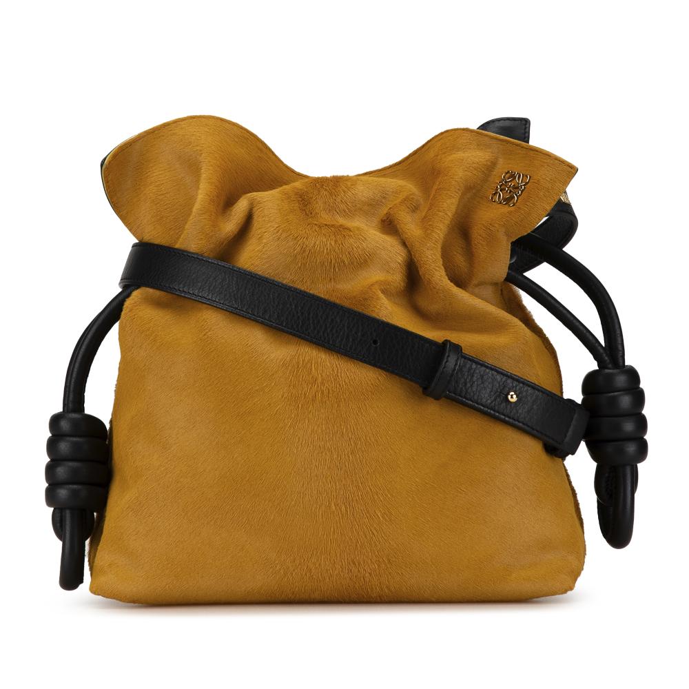 Loewe B LOEWE Yellow with Black Pony Hair Natural Material Ponyhair Flamenco Knot Crossbody Spain