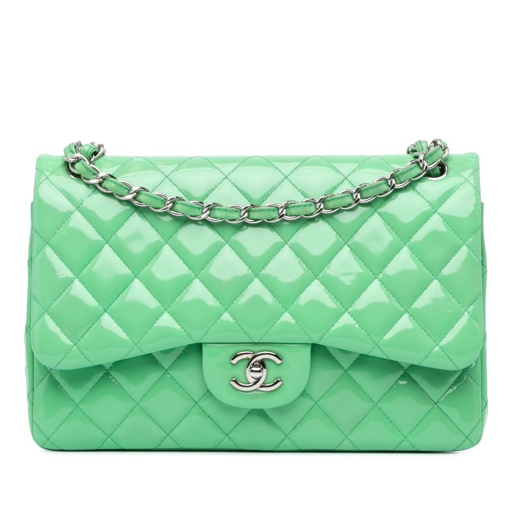 Chanel AB Chanel Green Light Green Patent Leather Leather Jumbo Classic Patent Double Flap Italy