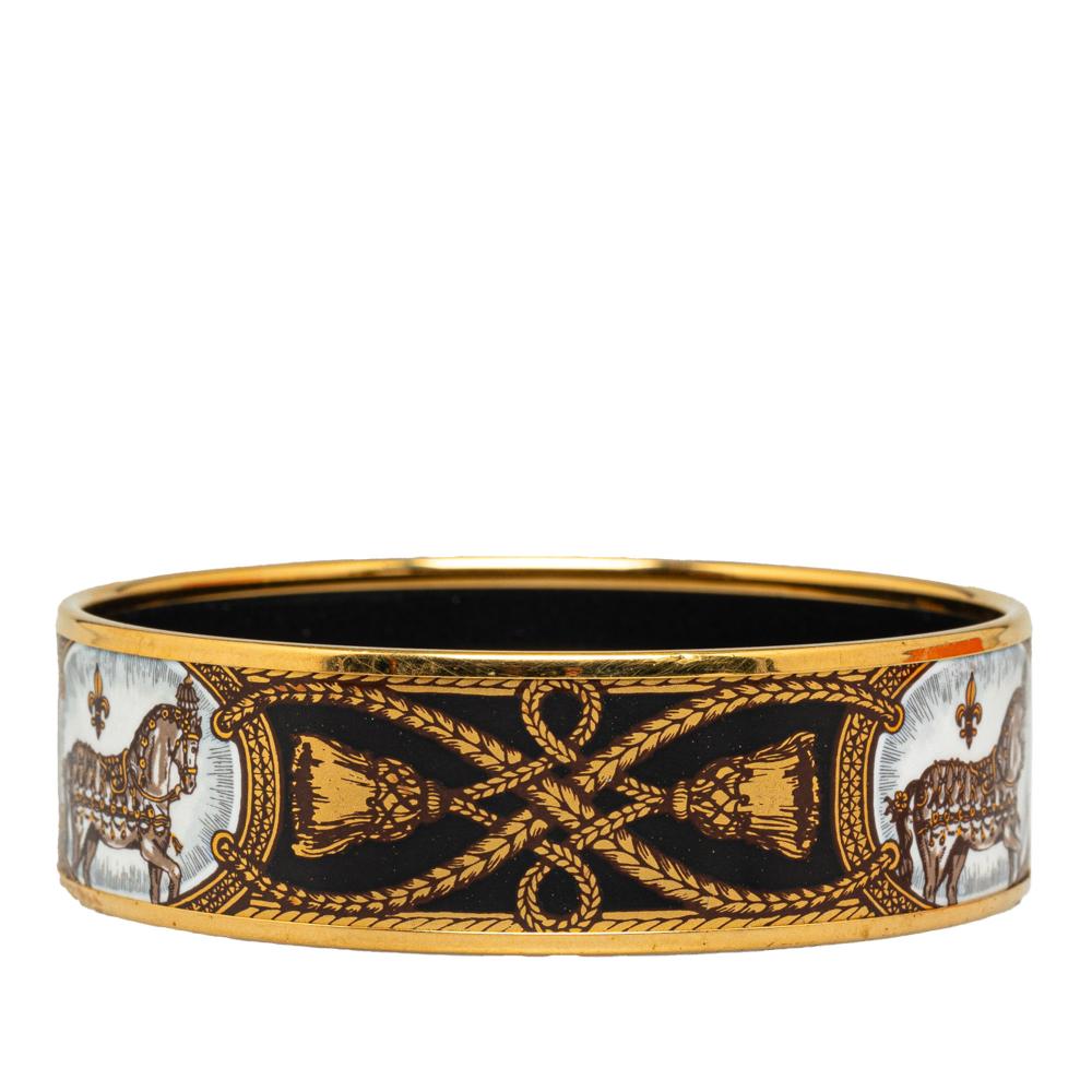 Hermès B Hermès Gold Enamel Metal Wide Bangle Austria