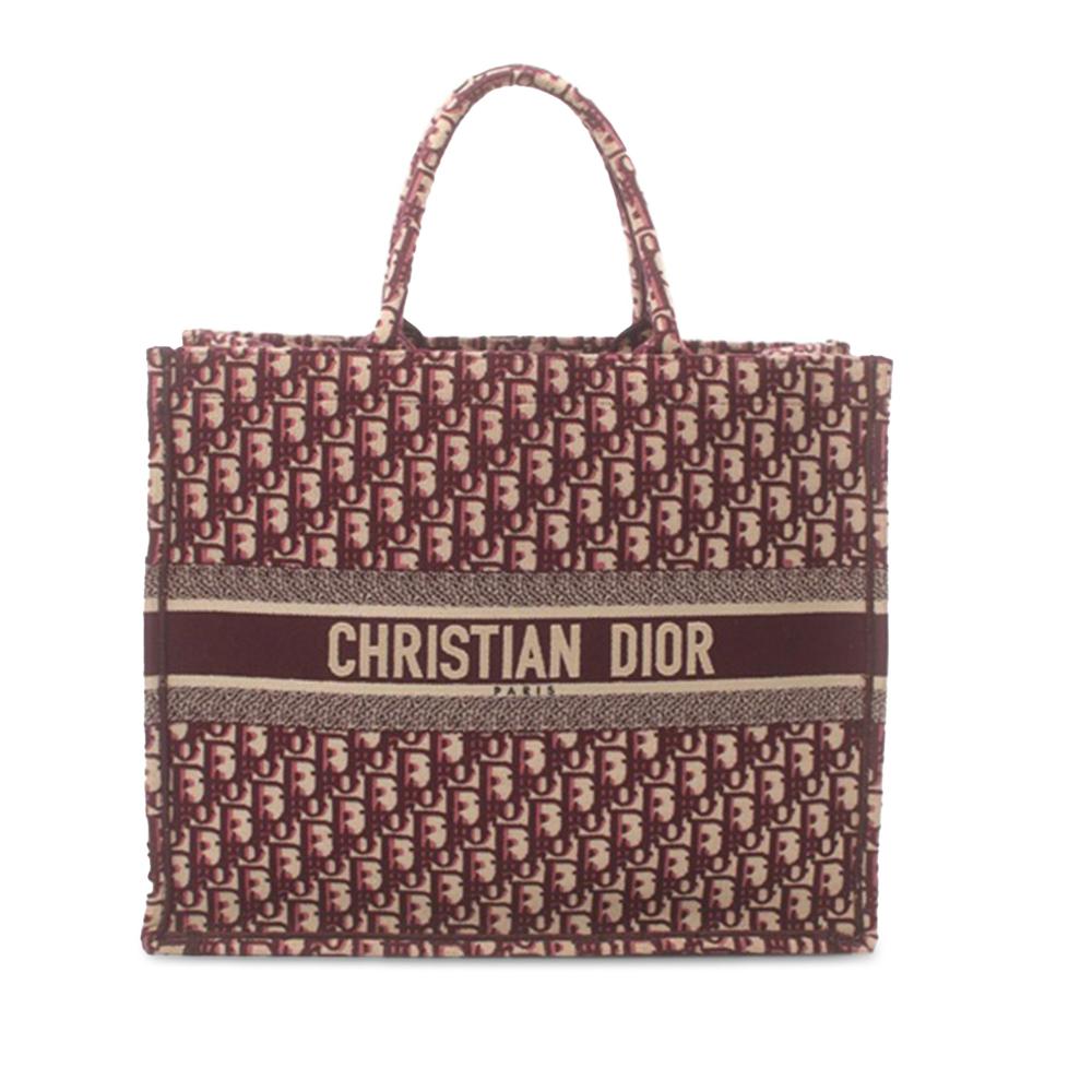 Christian Dior AB Dior Red Bordeaux Canvas Fabric Large Oblique Book Tote Italy