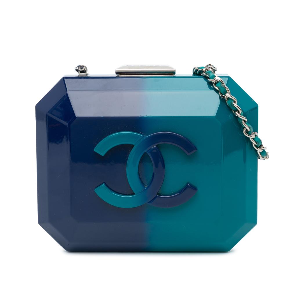 Chanel B Chanel Blue Plexiglass Plastic CC Ombre Clutch on Chain Italy