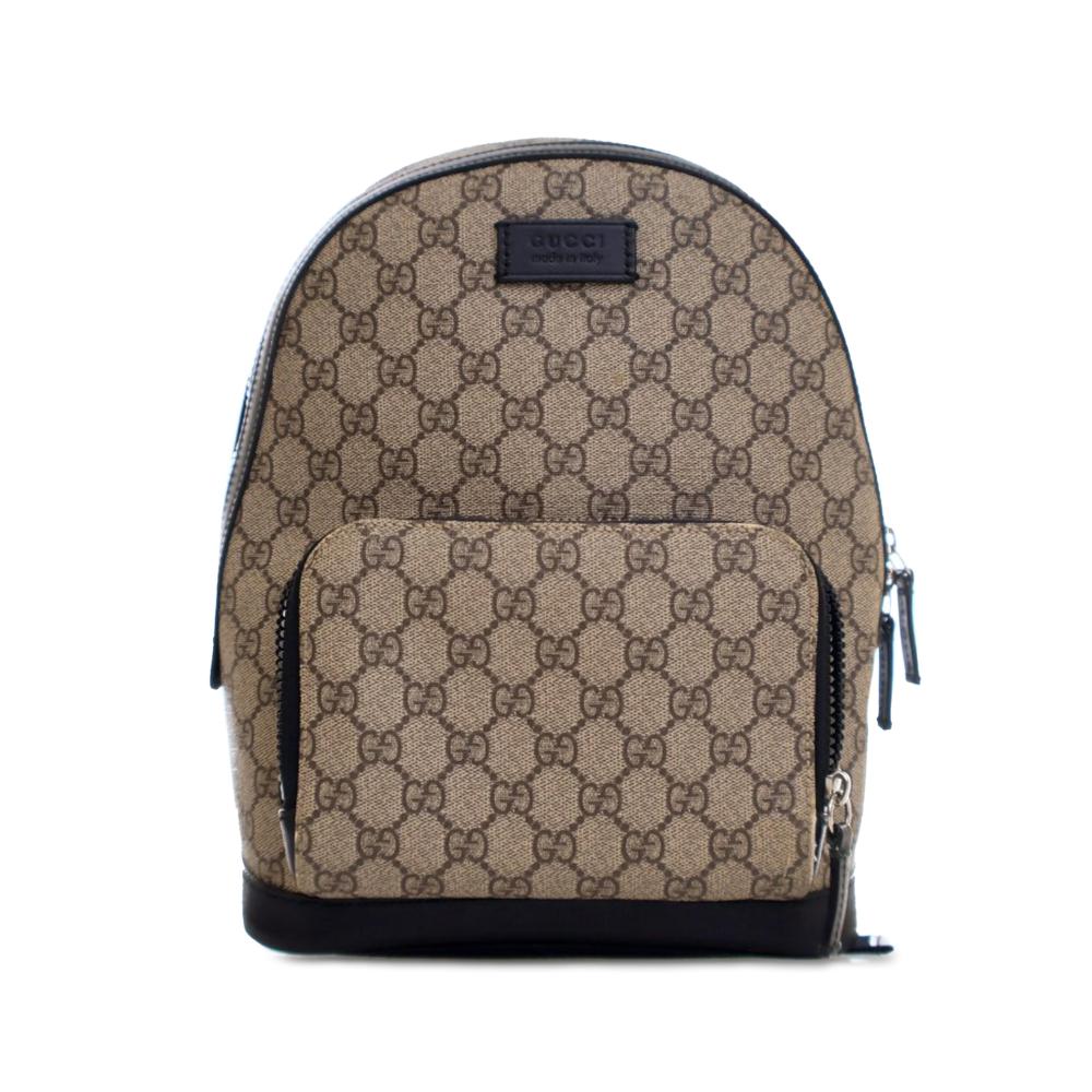 Gucci AB Gucci Brown Beige Coated Canvas Fabric Small GG Supreme Eden Day Backpack Italy