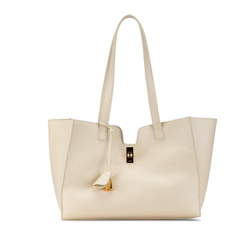 Celine B Celine White Ivory Calf Leather Smooth skin Soft 16 Cabas Italy