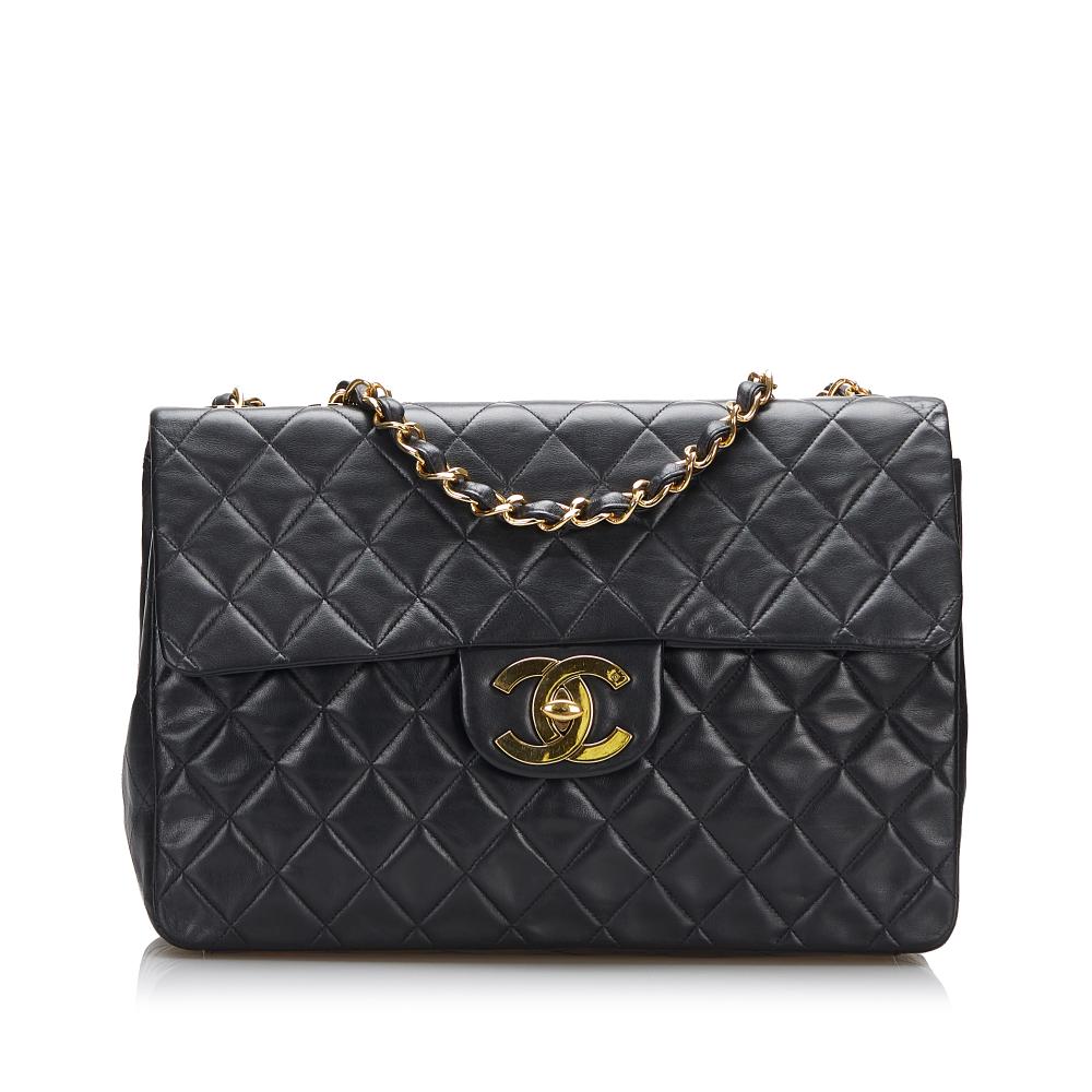 Chanel B Chanel Black Lambskin Leather Leather Maxi XL Classic Lambskin Single Flap France