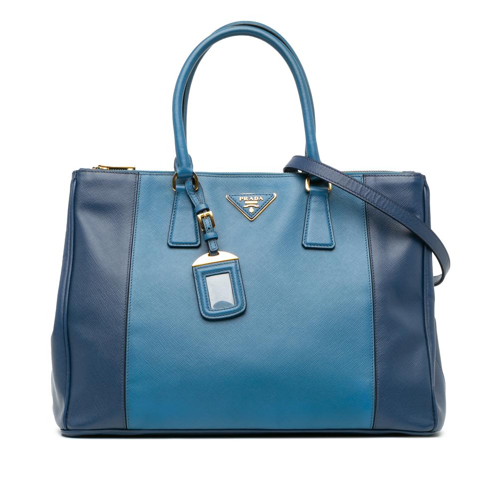 Prada B Prada Blue Saffiano Leather Large Bicolor Lux Galleria Double Zip Satchel Italy