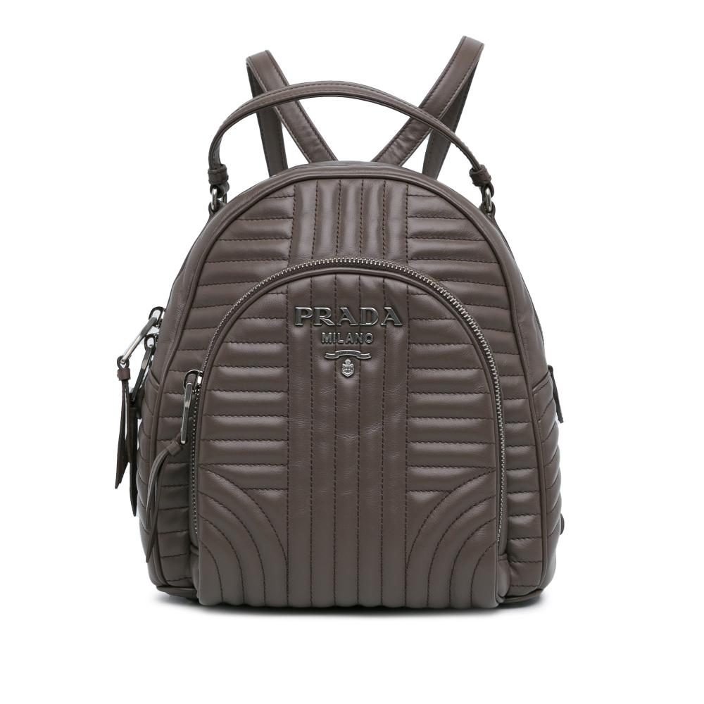 Prada AB Prada Brown Taupe Calf Leather Soft Impunture Diagramme Backpack Italy