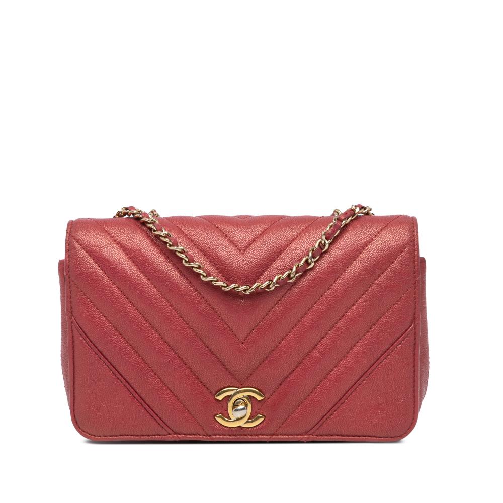 Chanel AB Chanel Red Caviar Leather Leather Mini Chevron Caviar Statement Flap France