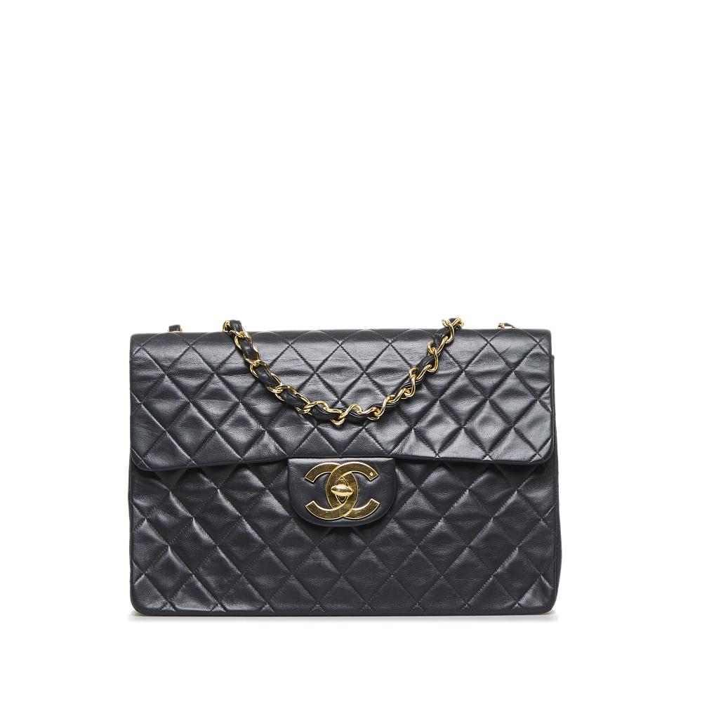 Chanel B Chanel Black Lambskin Leather Leather Maxi XL Classic Lambskin Single Flap France