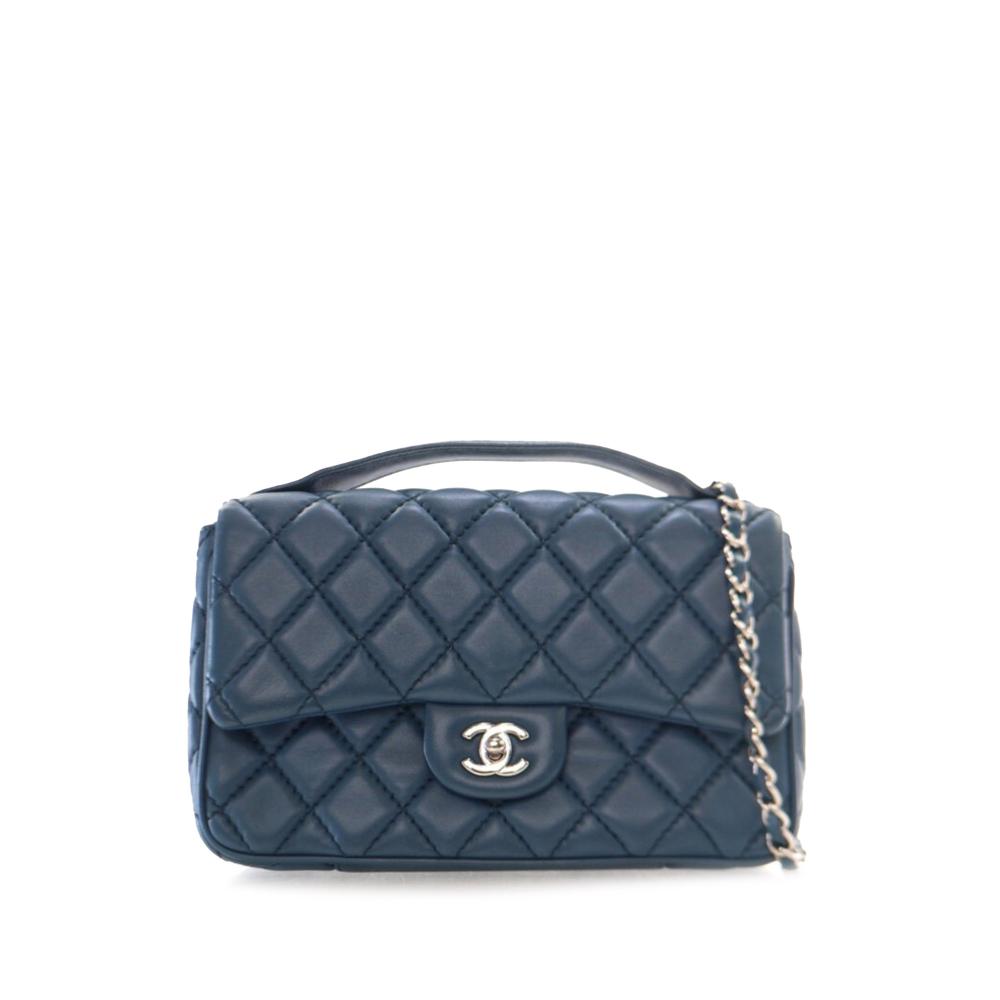 Chanel AB Chanel Blue Navy Lambskin Leather Leather Medium Easy Carry Flap Satchel Italy