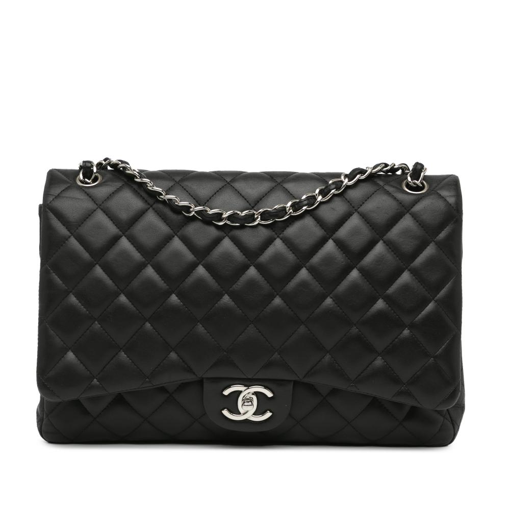 Chanel B Chanel Black Lambskin Leather Leather Maxi Classic Lambskin Double Flap France