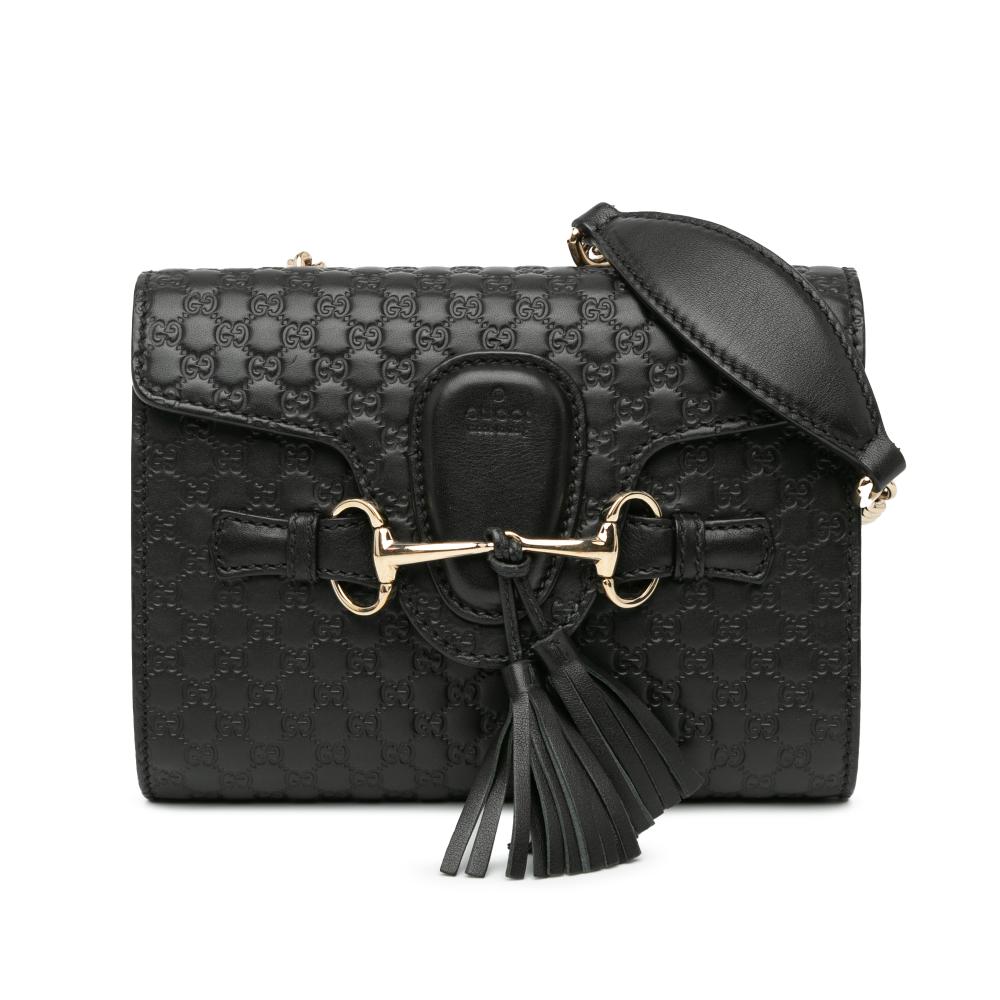 Gucci AB Gucci Black Calf Leather Mini Microguccissima Emily Crossbody Italy