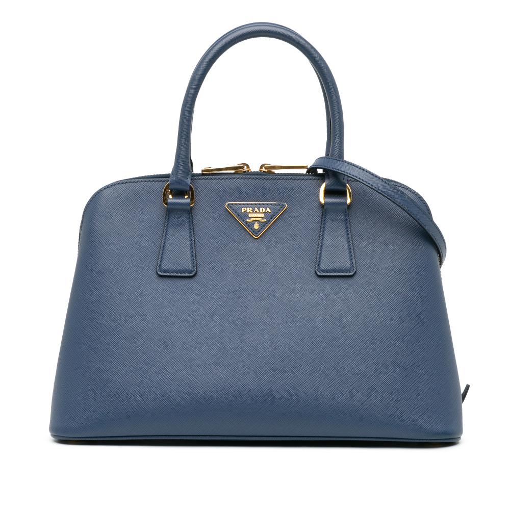 Prada B Prada Blue Saffiano Leather Medium Lux Promenade Satchel Italy