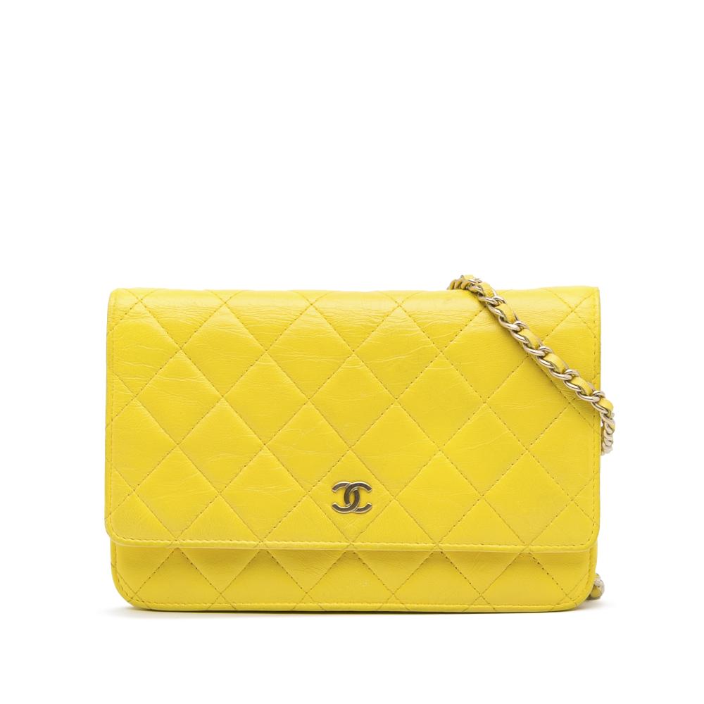 Chanel B Chanel Yellow Lambskin Leather Leather Classic Lambskin Wallet on Chain Italy