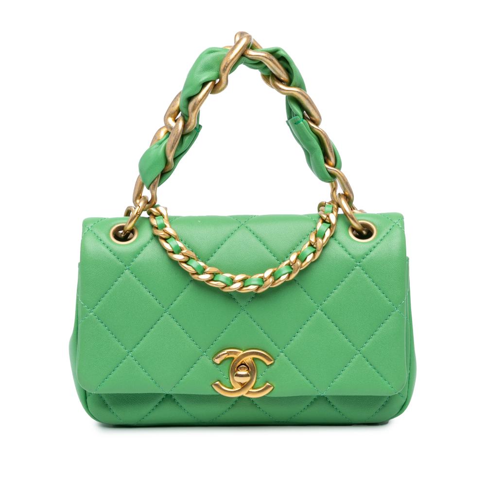 Chanel AB Chanel Green Lambskin Leather Leather Small Quilted Lambskin Chain Is More Flap Italy