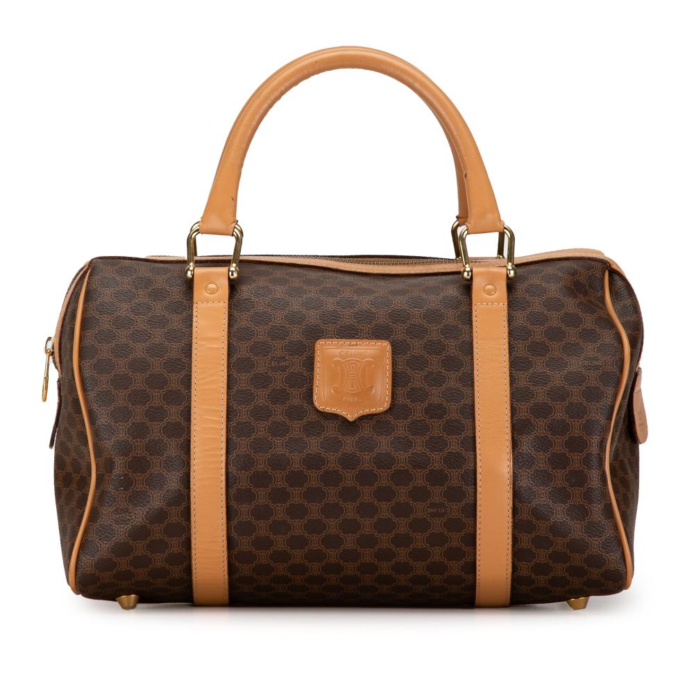 Celine AB Celine Brown Coated Canvas Fabric Macadam Boston Bag Italy