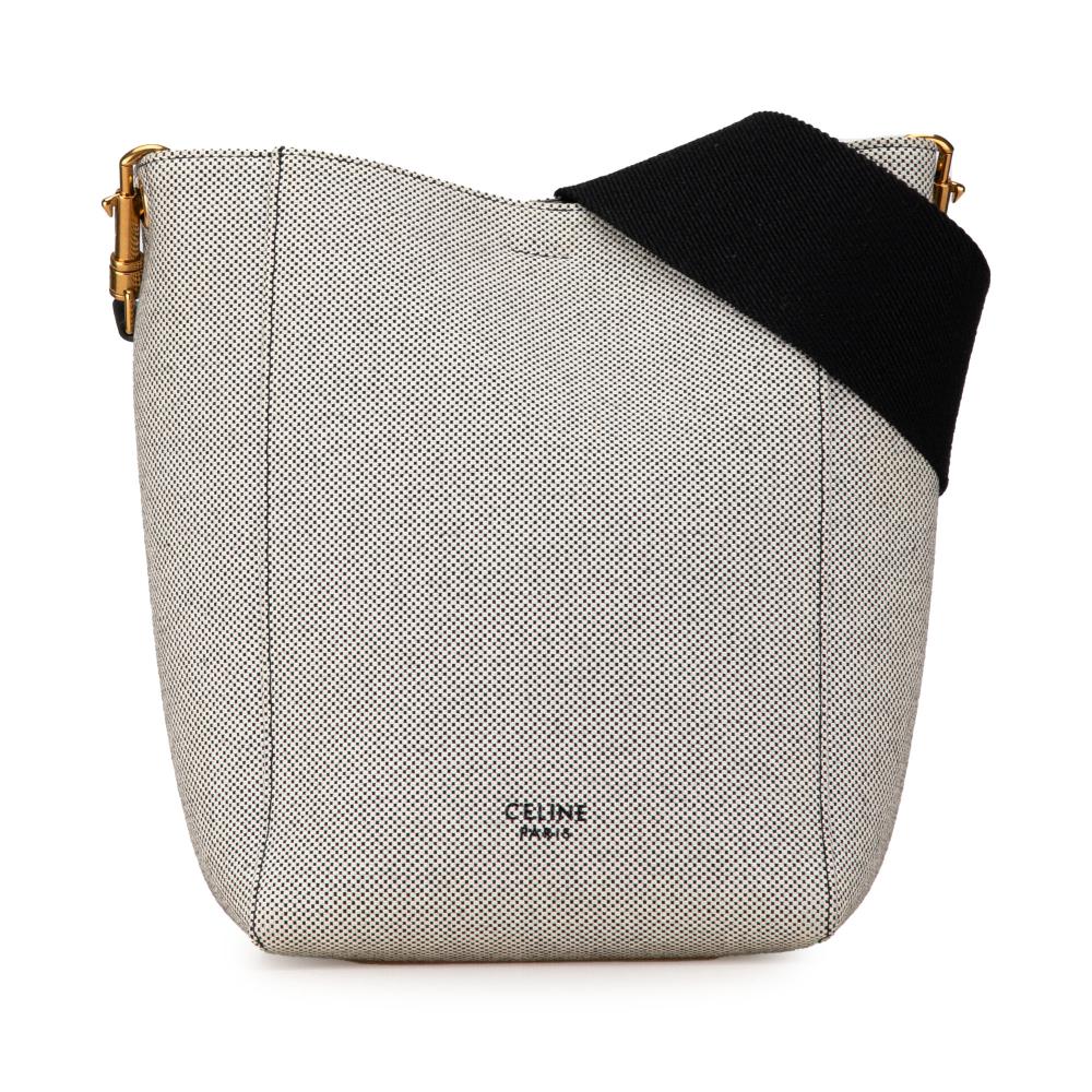 Celine B Celine White Off White Canvas Fabric Small Seau Sangle Bag Italy