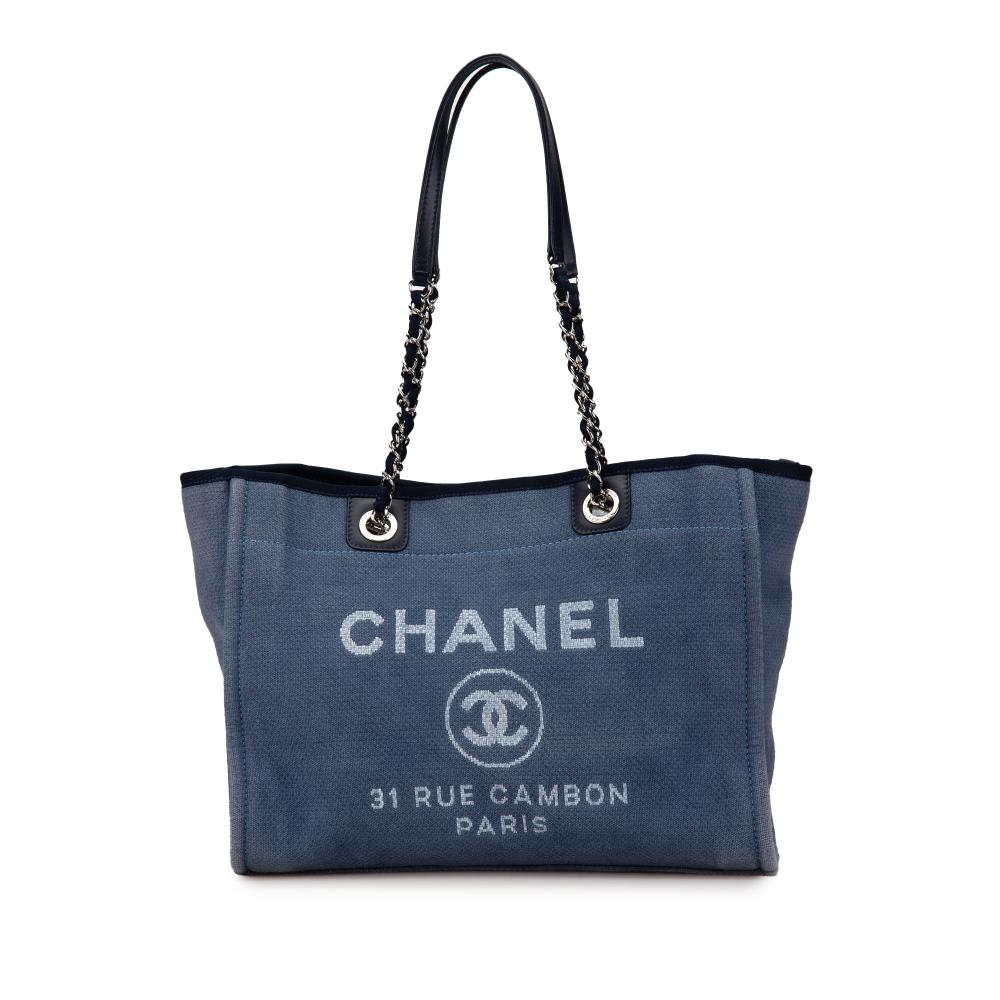 Chanel B Chanel Blue Navy Canvas Fabric Small Deauville Tote Italy